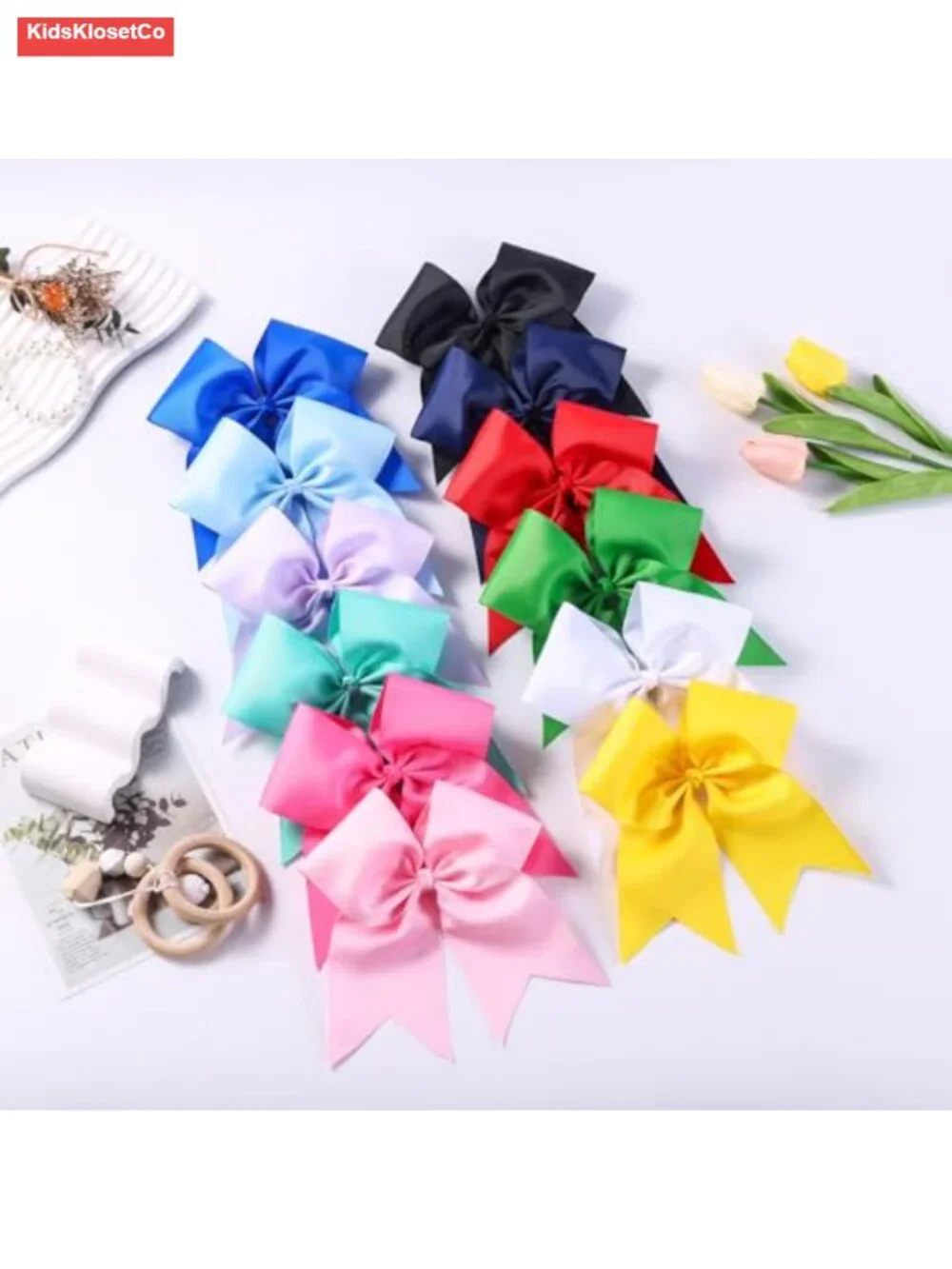 12-Pack 7-Inch Jumbo Hair Bows with Long Tails Grosgrain Ribbon Alligator Clips